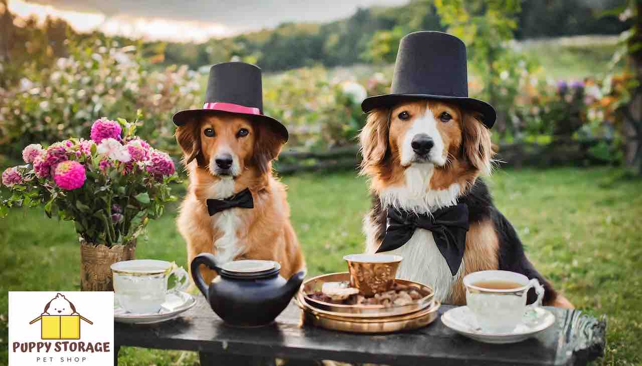 PuppyStorage.com classy puppies having tea at the dog park