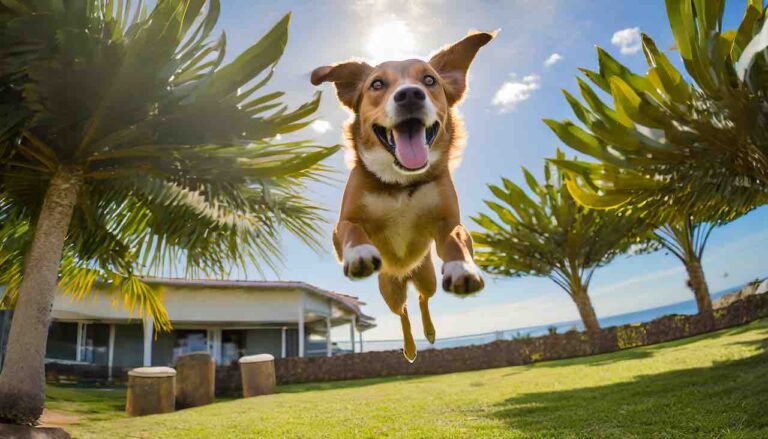 dog running and playing outside in the sun