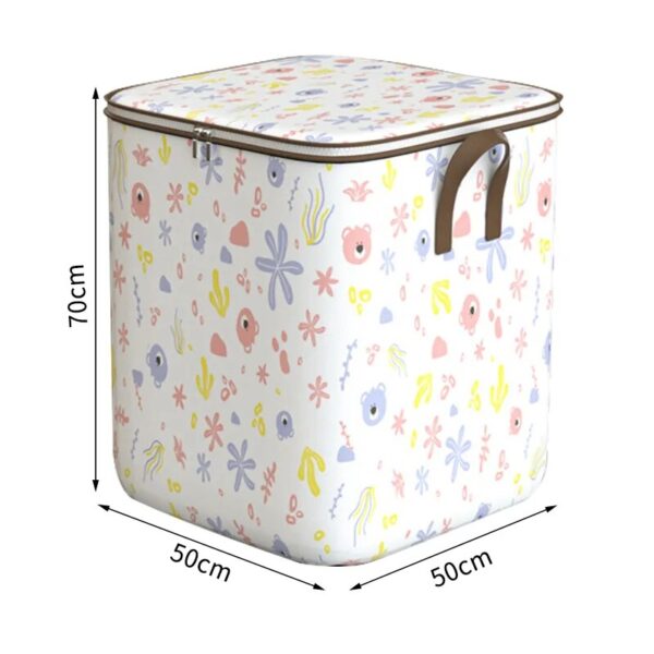 Super colorful fun storage bin storage bin with dimensions displayed