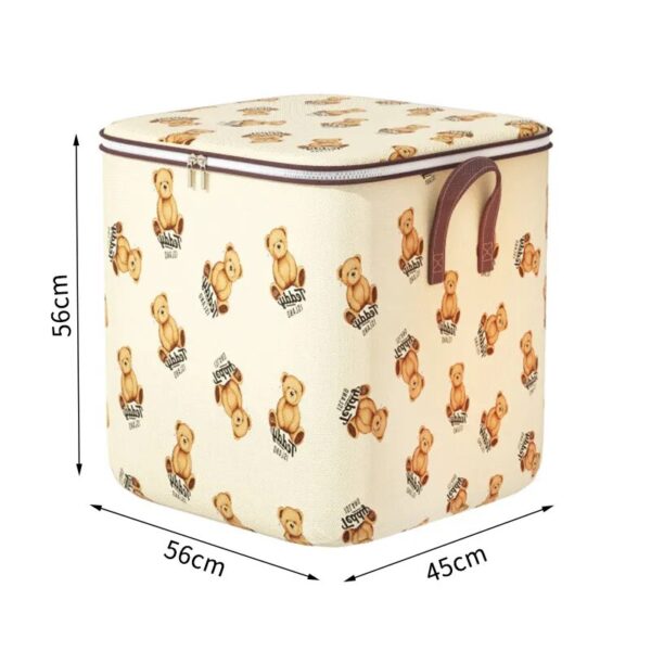 Adorable storage bin with bears and dimensions displayed