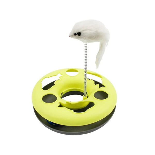 Yellow Cute cat pet toy with multiple education options