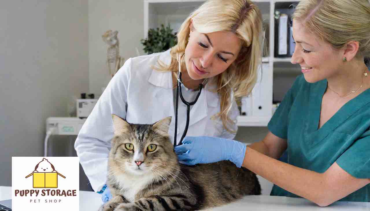Doctor and Nurse looking over pet cat
