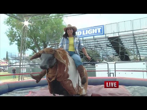 At the Fair: Candy Caceres tests a bucking mechanical bull – YouTube