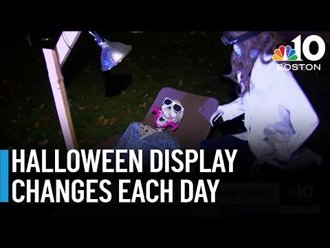Needham family's daily Halloween display draws crowds – YouTube