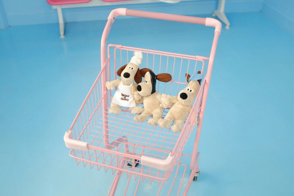 Puppy toy storage basket with a small rotation of chew and play toys