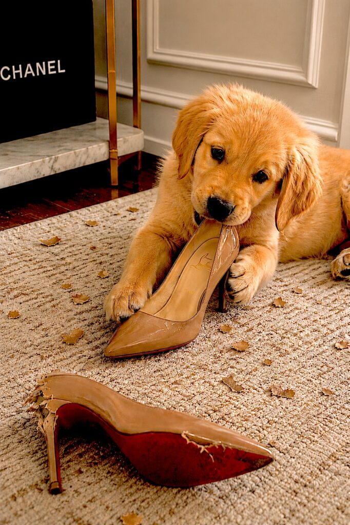 puppy chewing expense heels